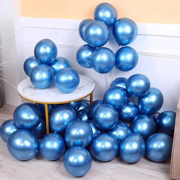 100 st metalliska latexballonger blå STORA 30 cm krom födelsedag