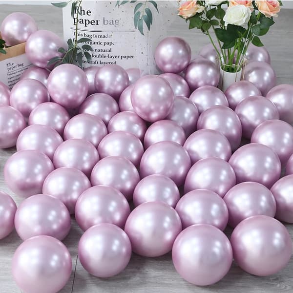 100 kpl metallinhohtoisia lateksipalloja, pinkki, ISOT, 30 cm, kromi, syntymäpäivä