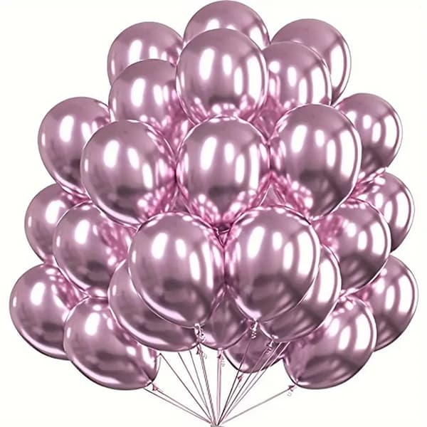 100 kpl metallinhohtoisia lateksipalloja, pinkki, ISOT, 30 cm, kromi, syntymäpäivä