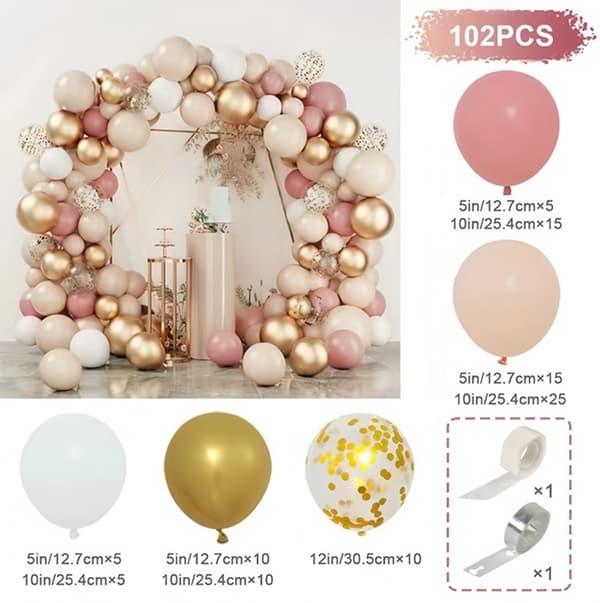 Roséguld ballonggirlang set med 102 ballonger tejp