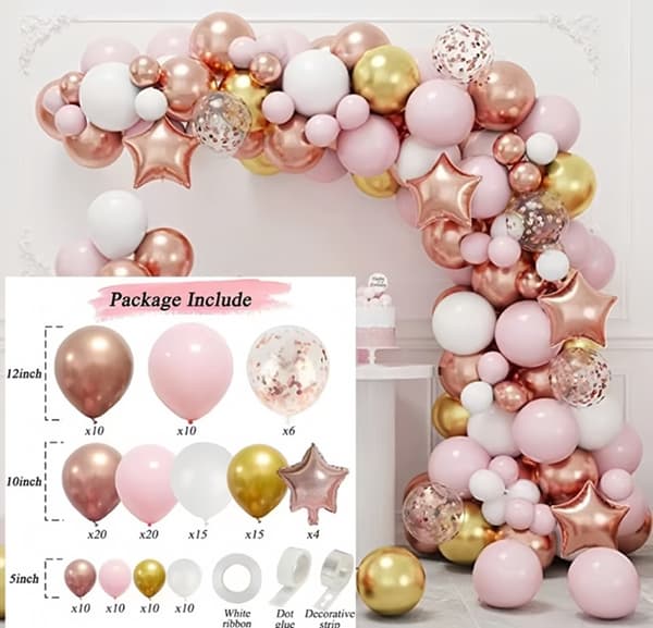 Ballongirlande pink hvidguld sæt 143 stk. ballonbånd