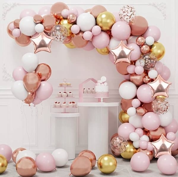 Ballongirlande pink hvidguld sæt 143 stk. ballonbånd