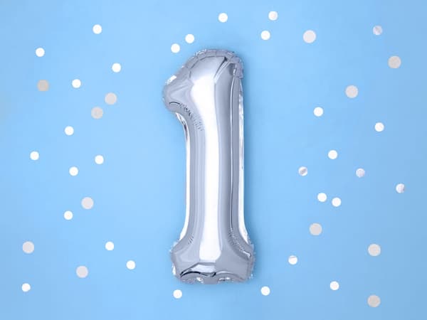 Folieballong nummer "1" silver 35 cm
