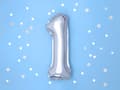 Miniatyrbild 2 av 2: Folieballong nummer "1" silver 35 cm