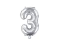 Miniatyrbild 1 av 2: Folieballong nummer "3" silver 35 cm