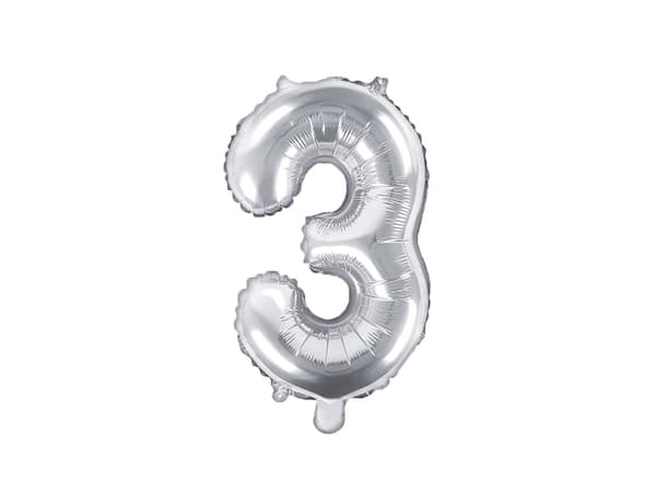 Folieballong nummer "3" silver 35 cm