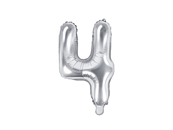 Folieballong nummer "4" silver 35 cm