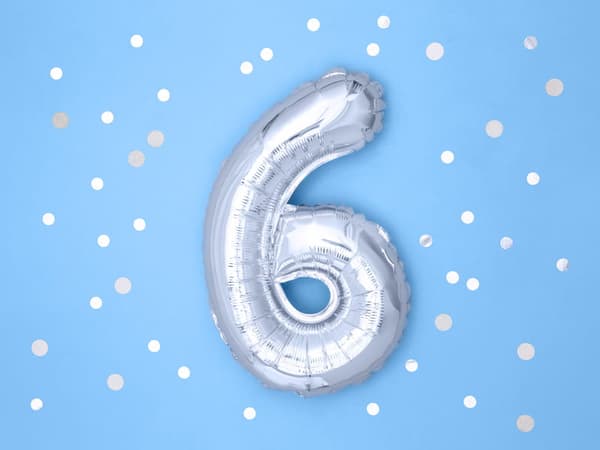 Folieballon nummer "6" sølv 35 cm
