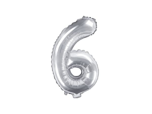 Folieballon nummer "6" sølv 35 cm