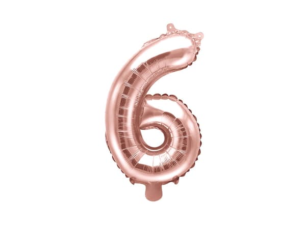 Folieballong nummer "6" roséguld 35 cm