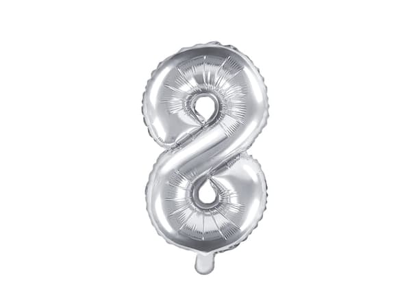 Folieballong nummer "8" silver 35 cm