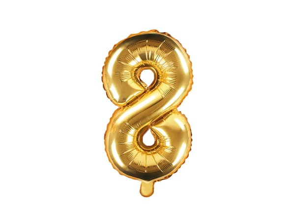 Folieballong nummer "8" guld 35 cm
