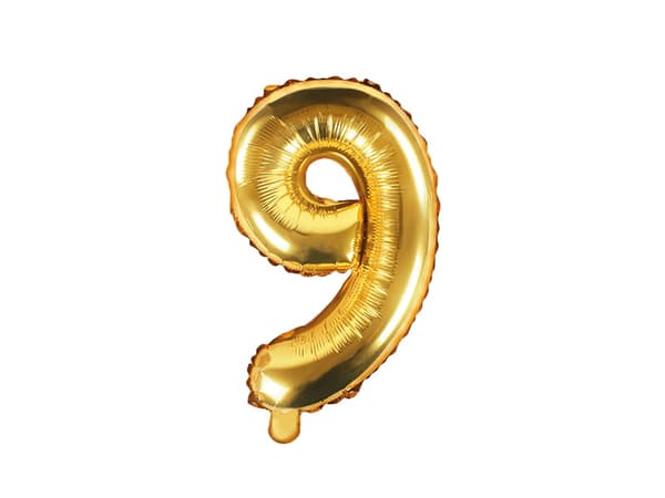 Folieballong nummer "9" guld 35 cm