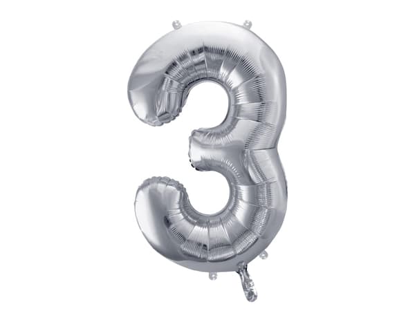 Folieballong nummer "3" silver 86 cm