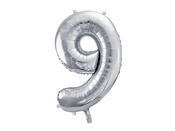 Folieballong nummer "9" silver 86 cm