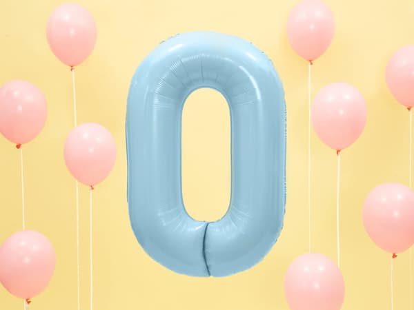 Folieballong nummer ""0"" blå 86 cm