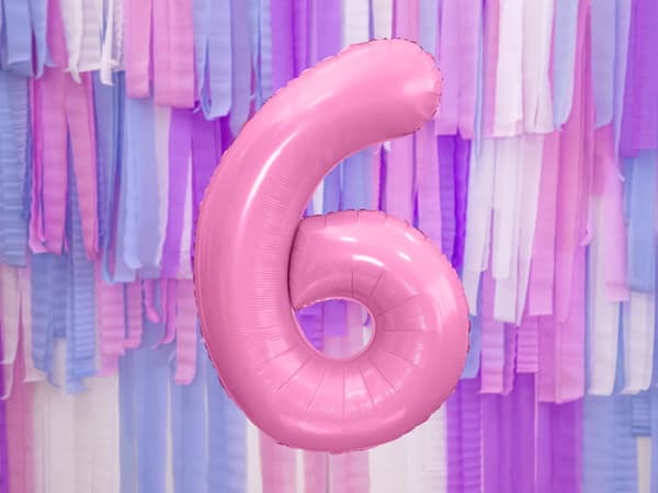 Folieballong nummer "6" rosa 86 cm