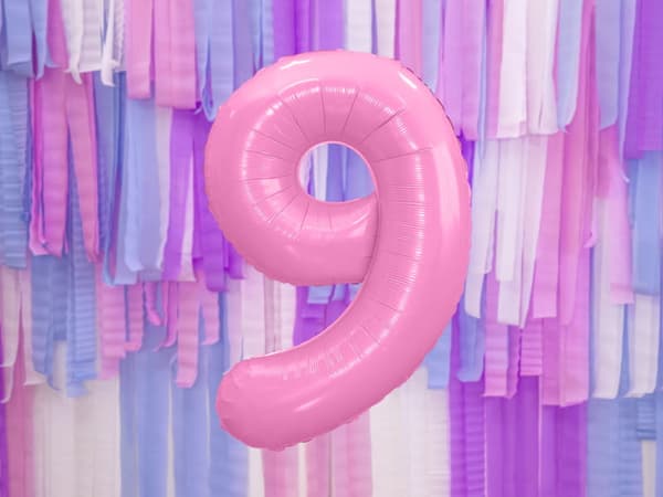 Folieballong nummer "9" rosa 86 cm