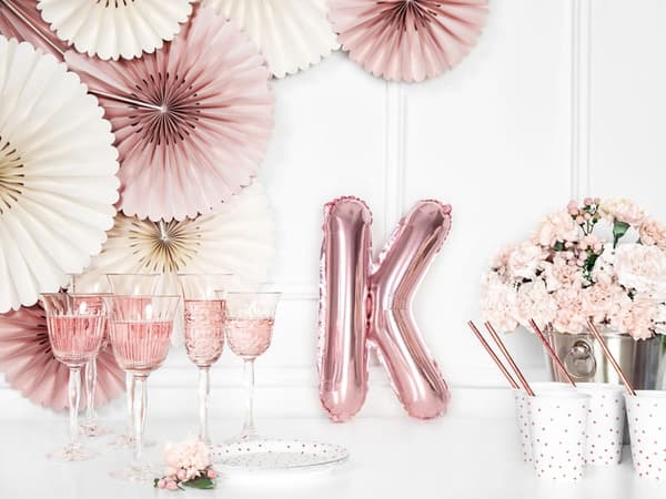 Folieballong bokstaven ""K"" roséguld 35 cm