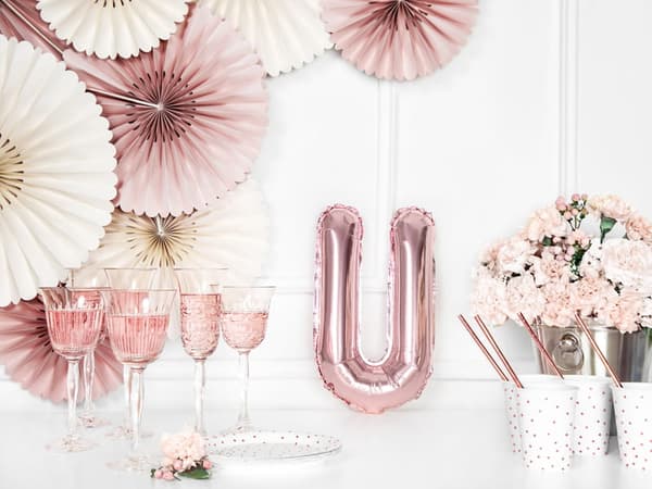 Folieballong bokstaven ""U"" roséguld 35 cm