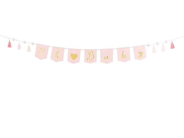 Oh baby banner med frynser, lyserød, 2,5 m (1 karton / 40 stk.)