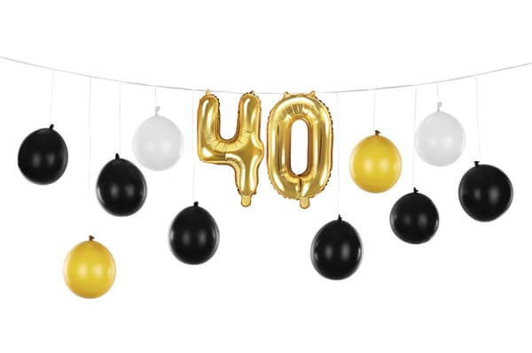 3-i-1 ballonggirlang - 40-årsdag, mix, 260x32cm (1 kartong / 24 förpackningar)
