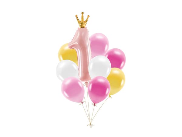 Set med ballonger 1-årsdag, rosa (1-pack / 9 st.)