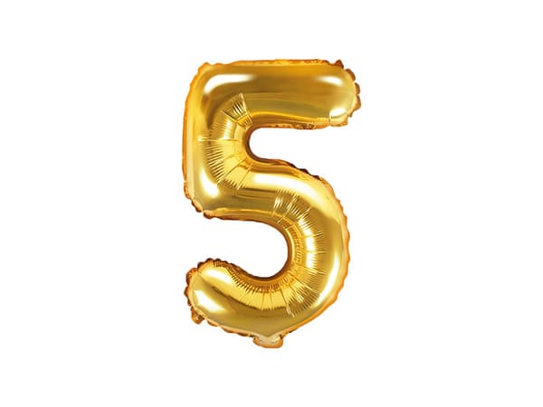 Folieballong Nummer ''5'', 35cm, guld