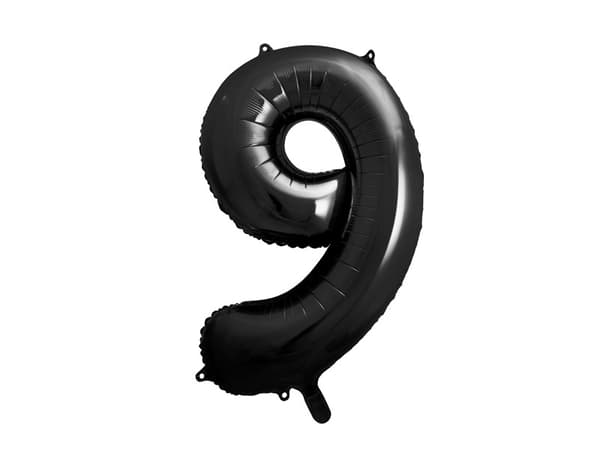 Folieballon Nummer ''9'', 86 cm, sort (1 karton / 50 stk.)