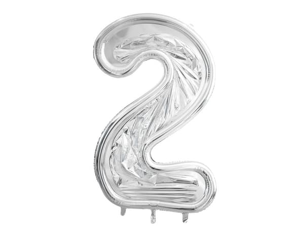 Formnummer "2" för latexballonger, 126 cm, glänsande silver (1 förpackning / 50 st.)