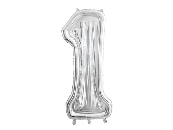 Formnummer "1" för latexballonger, 126 cm, glänsande silver