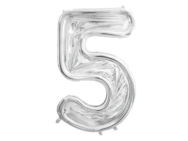 Lomake numero "5" lateksipalloille, 126 cm, hopeanhohtoinen
