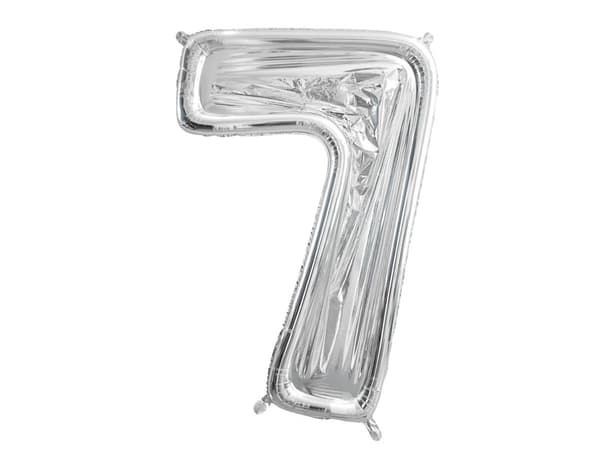 Formnummer "7" til latexballoner, 126 cm, sølvskinnende