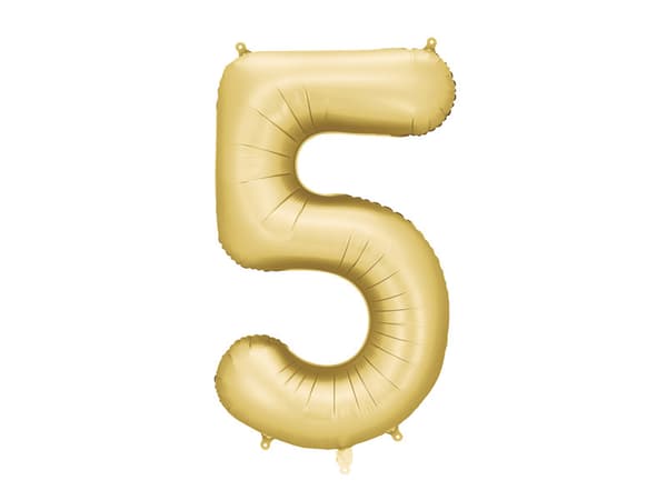 Folieballon med nummer ''5'', 86 cm, guld