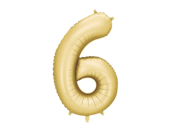 Folieballon med nummer ''6'', 86 cm, guld