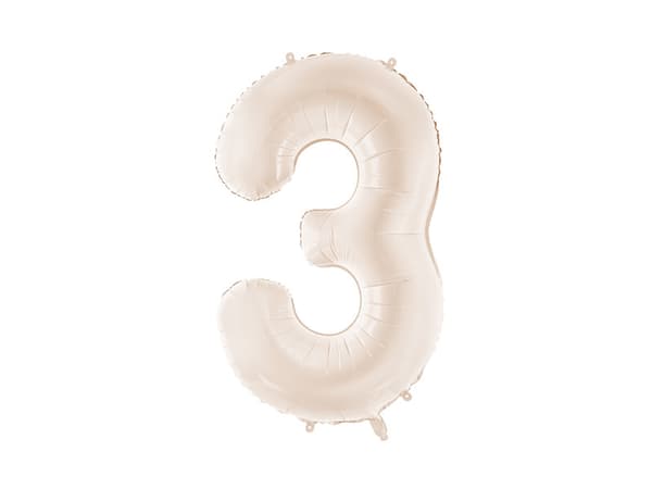 Folieballong Nummer ''3'', 86 cm, ljusbeige