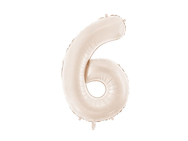 Folieballong Nummer ''6'', 86 cm, ljusbeige