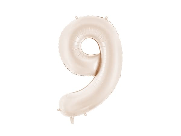 Folieballong Nummer ''9'', 86 cm, ljusbeige