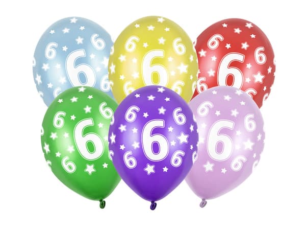 Ballonger 30 cm, 6-årsdag, metallmix (1 förpackning / 50 st)