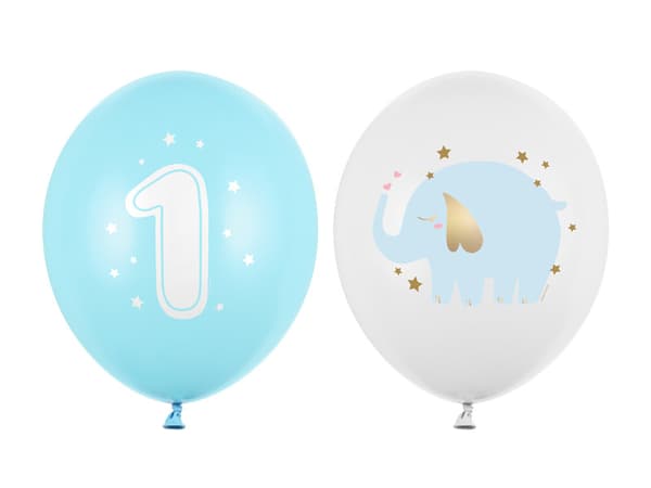 Ballonger 30 cm, 1-årsdag, Pastell ljusblå (1 förpackning / 50 st.)
