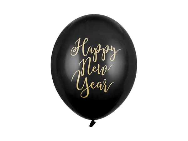 Ballonger 30 cm, Gott Nytt År, Pastellsvarta (1 förpackning / 50 st.)
