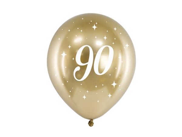 Kiiltävät ilmapallot 30 cm, 90 kpl, kulta (1 pakkaus / 6 kpl)