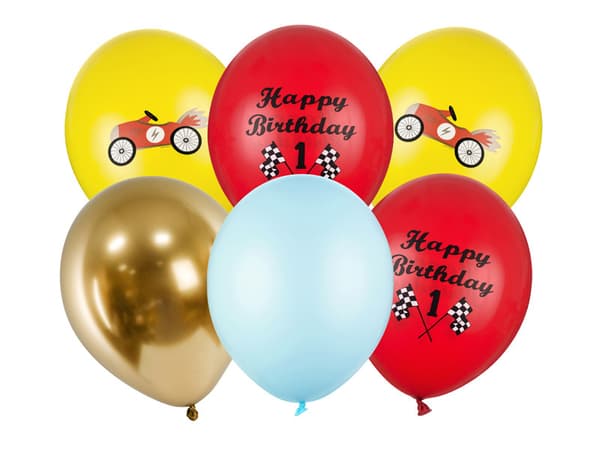 Ballonger 30 cm, Grattis på födelsedagen, mix (1 förpackning / 6 st.)