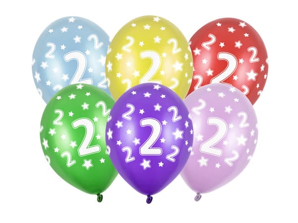 Ballonger 30 cm, 2-årsdag, metallmix (1 förpackning / 6 st)
