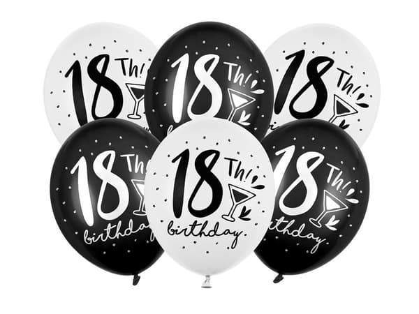 Ballonger 30 cm, 18-årsdag, mix (1 förpackning / 6 st)
