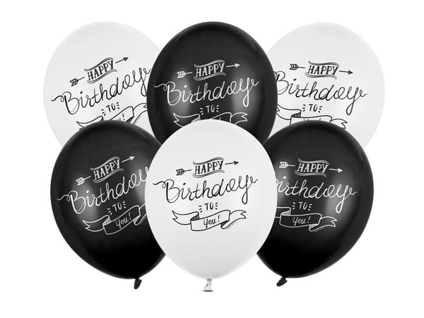Ballonger 30 cm, Grattis på födelsedagen, Pastellmix (1 förpackning / 6 st.)
