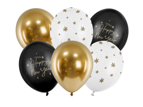 Ballonger 30 cm, Gott Nytt År, mix (1 förpackning / 6 st.)