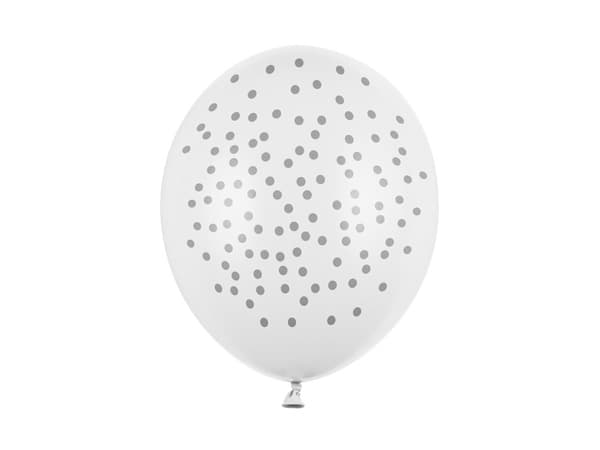 Ilmapallot 30 cm, pisteillä, pastellinvärinen puhtaanvalkoinen (1 pakkaus / 6 kpl)