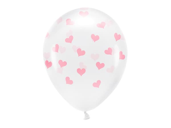 Ekoilmapallot 33 cm, Sydämet, Kristallinkirkas (1 pakkaus / 6 kpl)