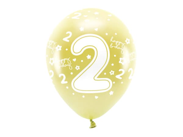 Ekoilmapallot 33 cm, numero ''2'', vaaleankulta (1 pakkaus / 6 kpl)
